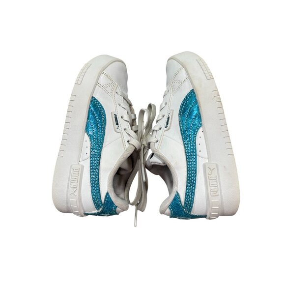 Puma Kids White Sneakers With Teal Glitter Puma Logo Design Size 11C - Picture 5 of 7